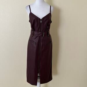 Steve Madden Burgundy Faux Leather Midi Spaghetti Strap Dress Size 10 NWT